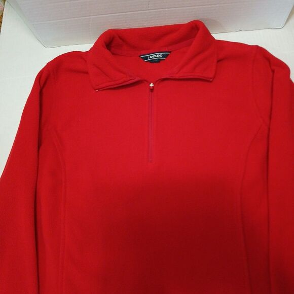 Lands End 1/4 Zip Fleece Pullover RED Womens Medium/Tall WARM COZY Jacket - Picture 13 of 16